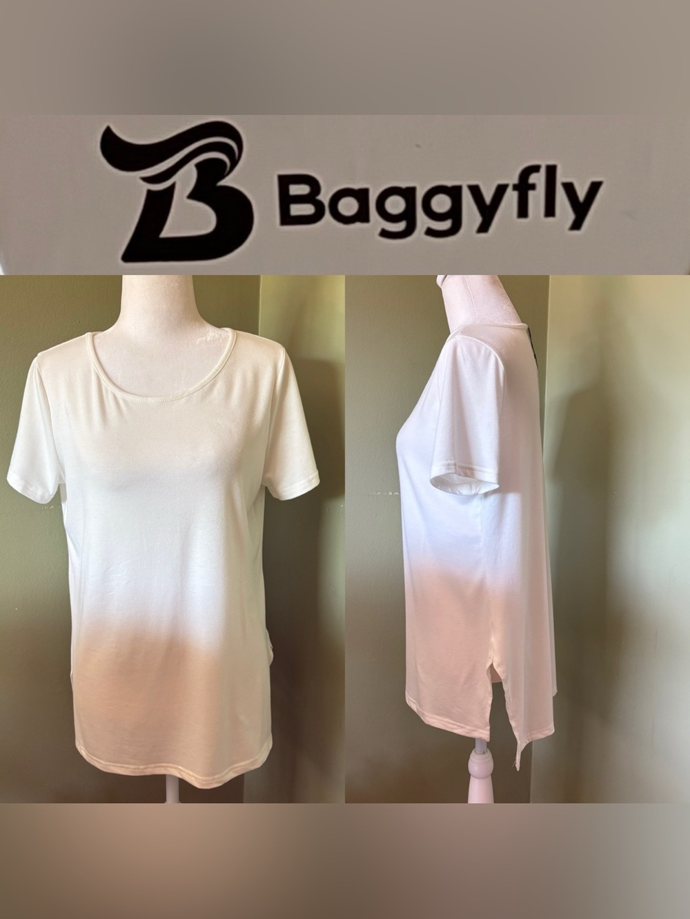 6/$20 Baggyfly White Short-Sleeve Women's Asymmetrical Soft Cotton Top NWT Small